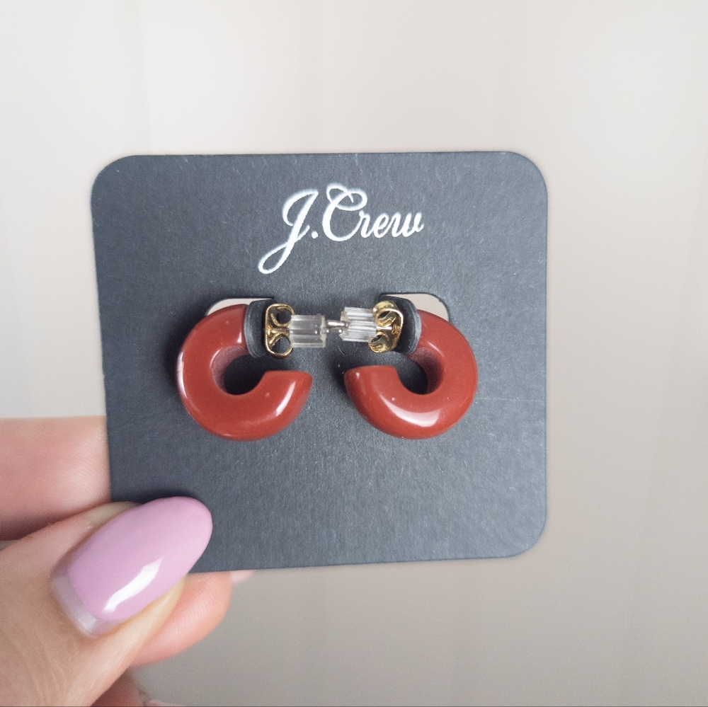 J.Crew Small Chunky Resin Hoop Earrings - Red / Burnt Rust - NWT 